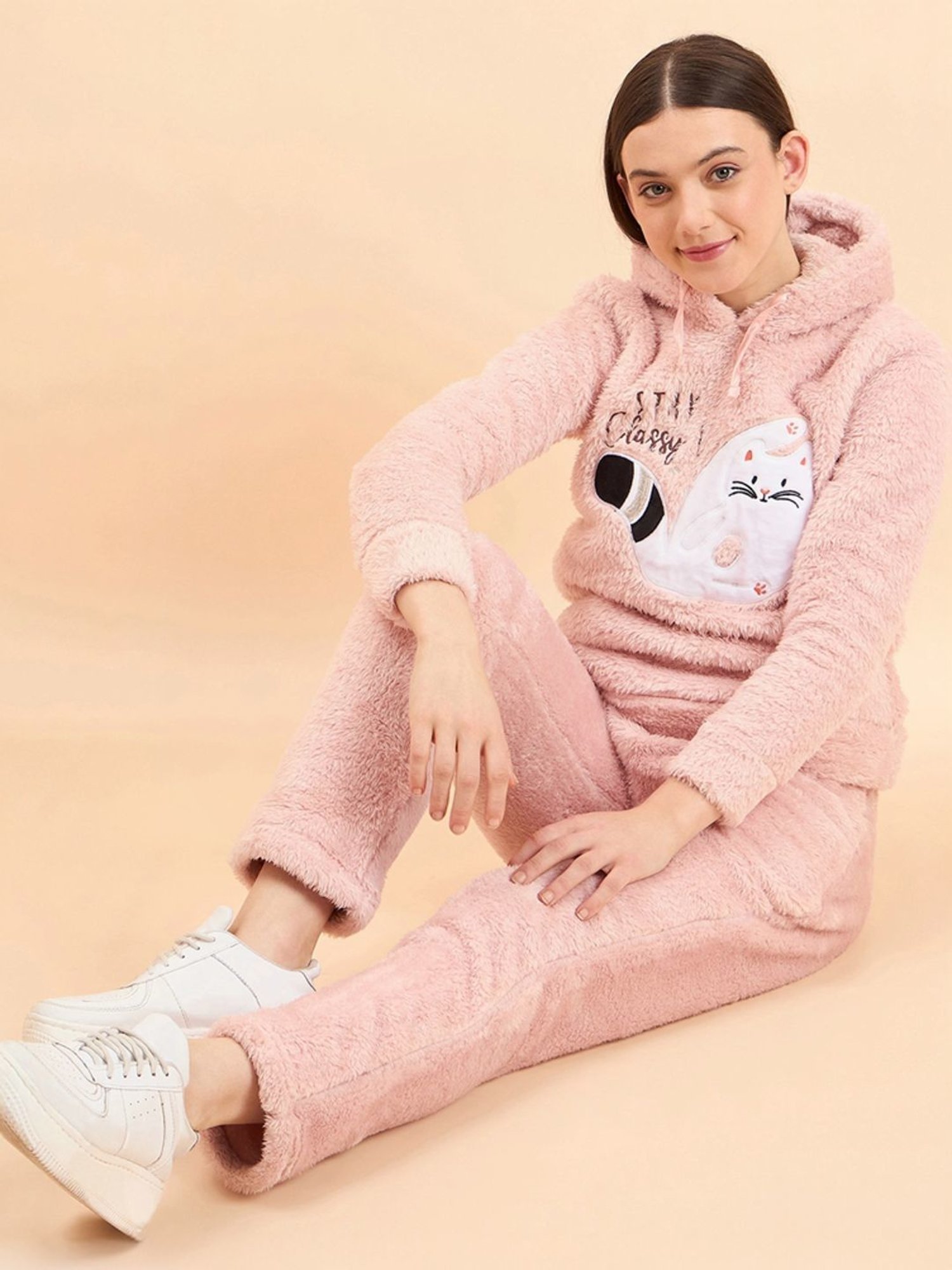 Sweet Dreams Baby Pink Printed Hoodie Track Pant Set