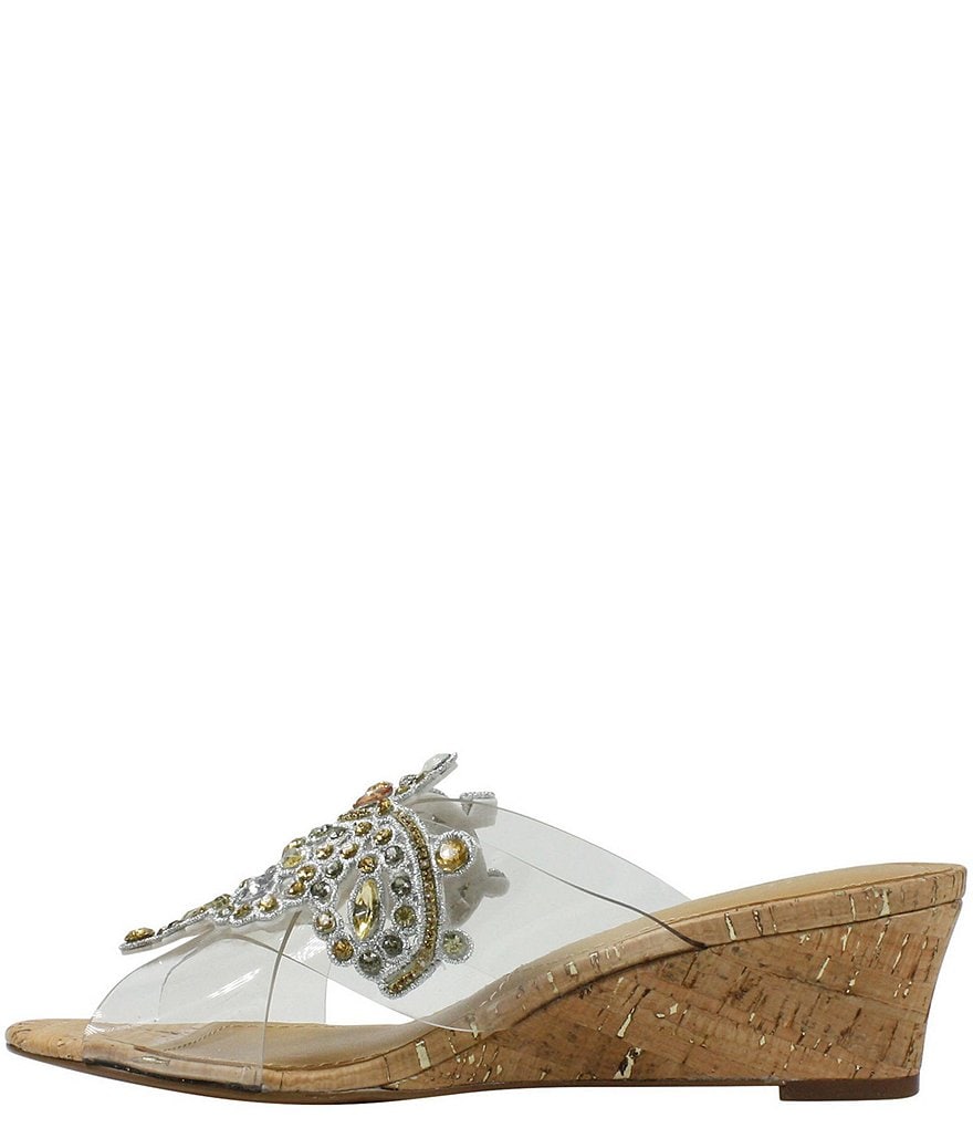 J. Renee Allysen Rhinestone Clear Cork Wedge Dress Slides