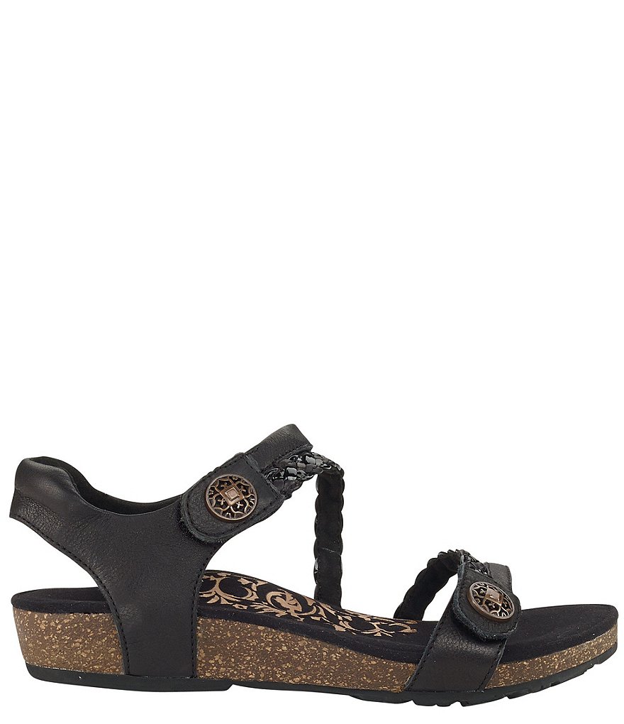 Aetrex Jillian Braided Leather Cork Wedge Sandals