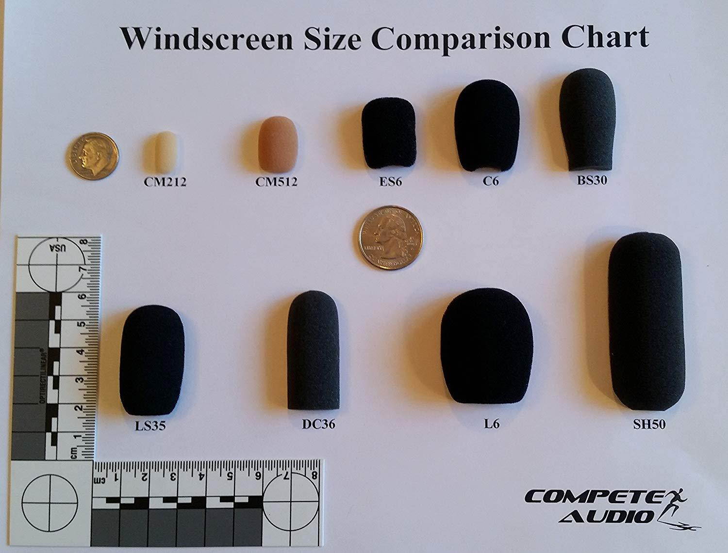 Compete Audio C6 6 Microphone Windscreens (Foam Covers) Headset/Lapel (Lavaliere) Fitness Instructor/Gamer Pack, Black