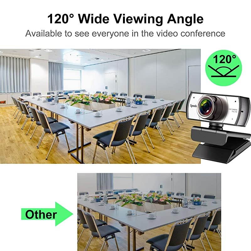 Angle Webcam,120 Degree View Video Conference Distance Learning Remote Teaching Camera, Full HD 1080P Live Streaming Web Cam with Built-in Microphone for Mac, PC, Laptop, Desktop