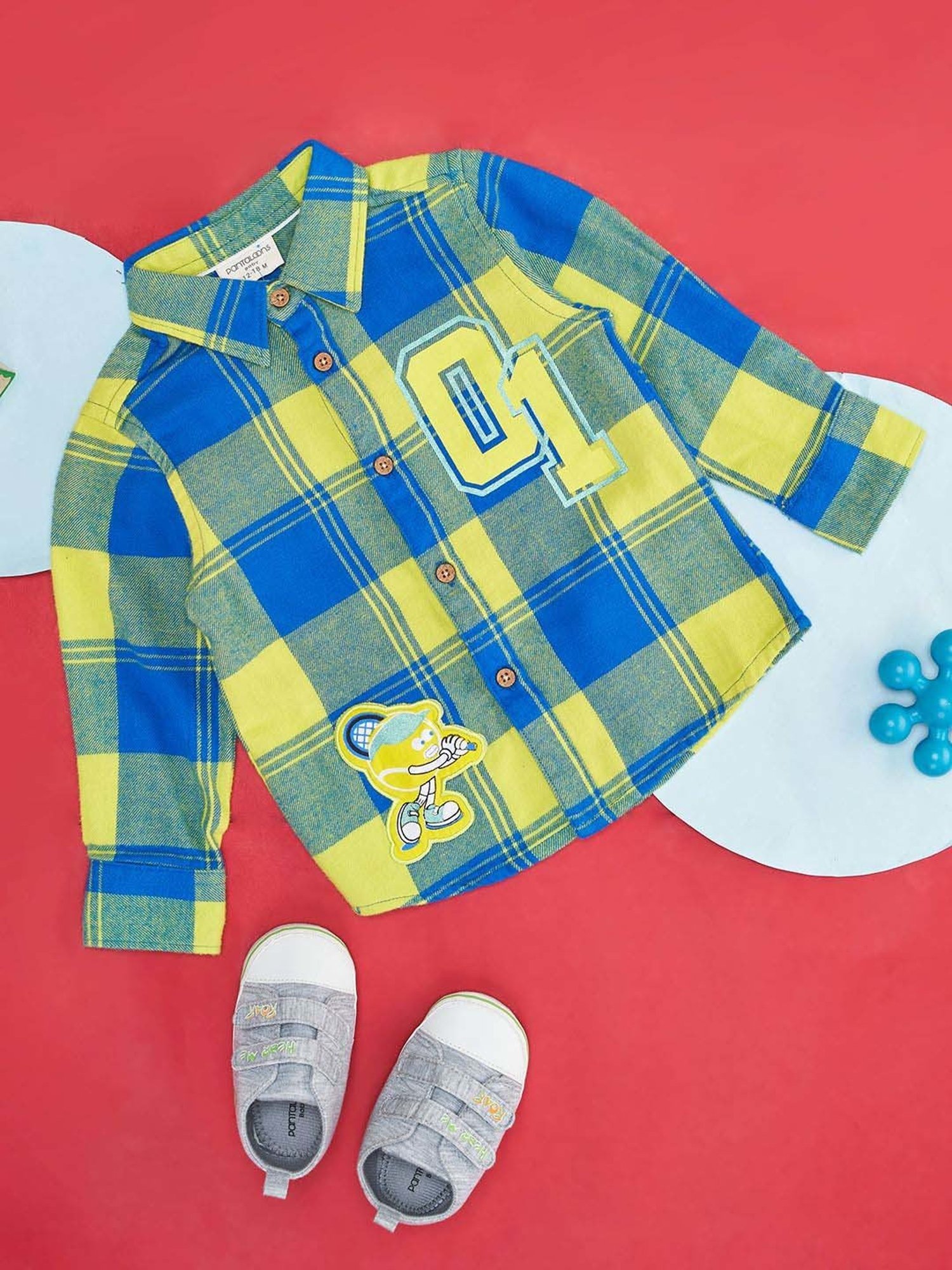Pantaloons Baby Kids Blue & Yellow Cotton Chequered Full Sleeves Shirt
