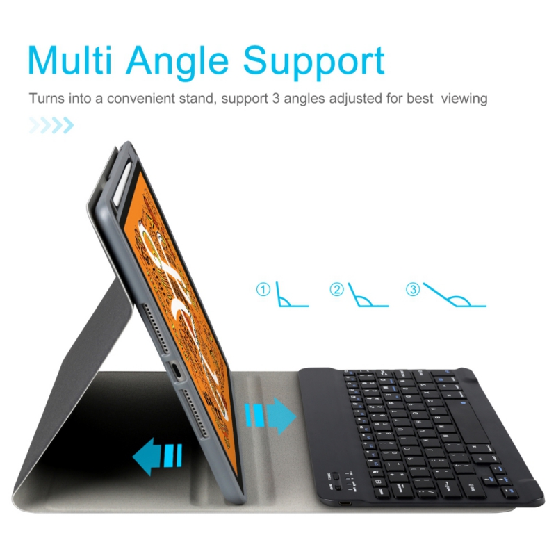 Ochine Keyboard Case for New iPad 8th Gen (2020) / 7th Generation (2019) 10.2 Inch, Soft TPU Back Stand Cover with Pencil Holder, Magnetically Detachable Wireless Bluetooth Keyboard