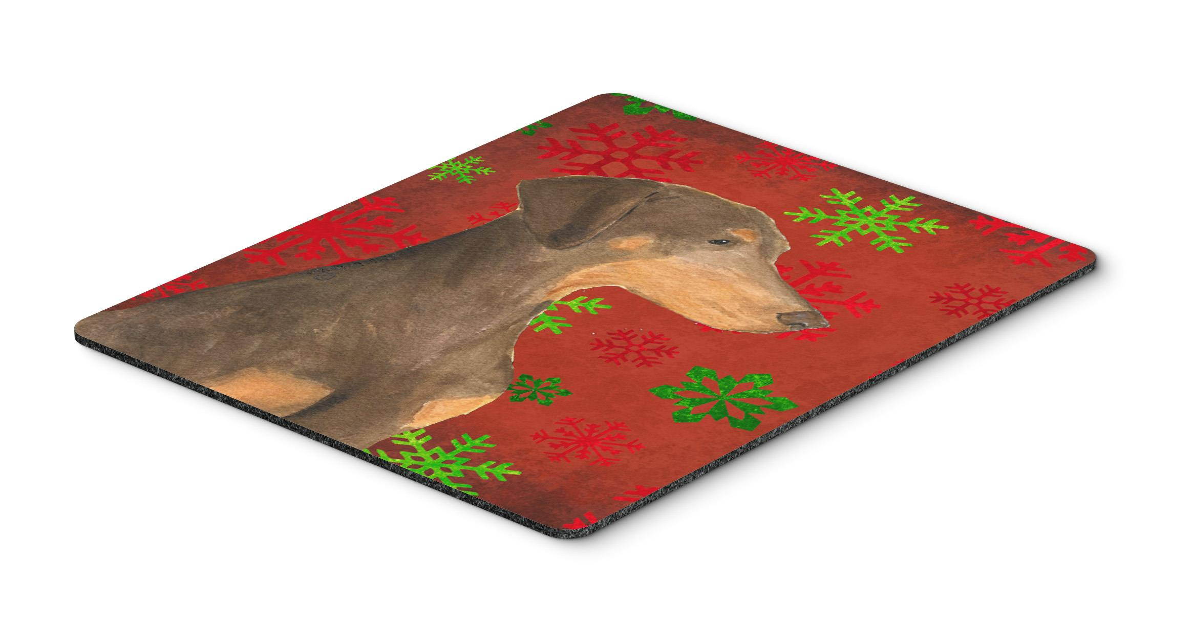 Doberman Red and Green Snowflakes Christmas Mouse Pad, Hot Pad or Trivet