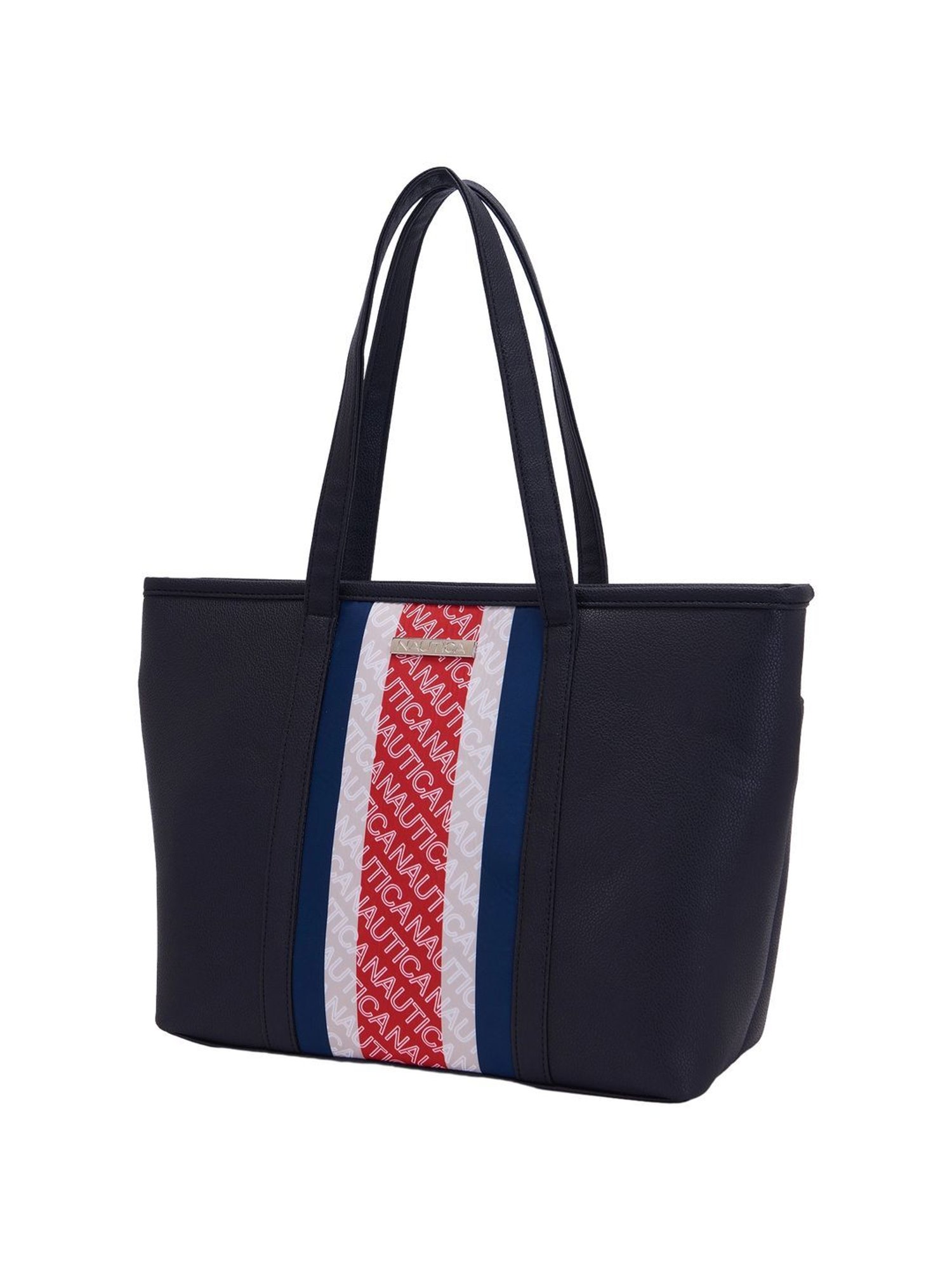 Nautica Black Printed Medium Tote Handbag