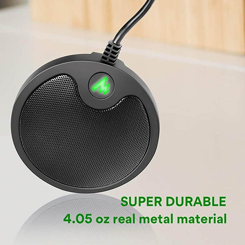 USB Conference Computer Microphone,  AU-BM10 Metal Boundary Desktop Mic with Mute and Headphone Jack Omni-Directional Plug & Play PC Mic for Windows, Mac, Meeting, Skype