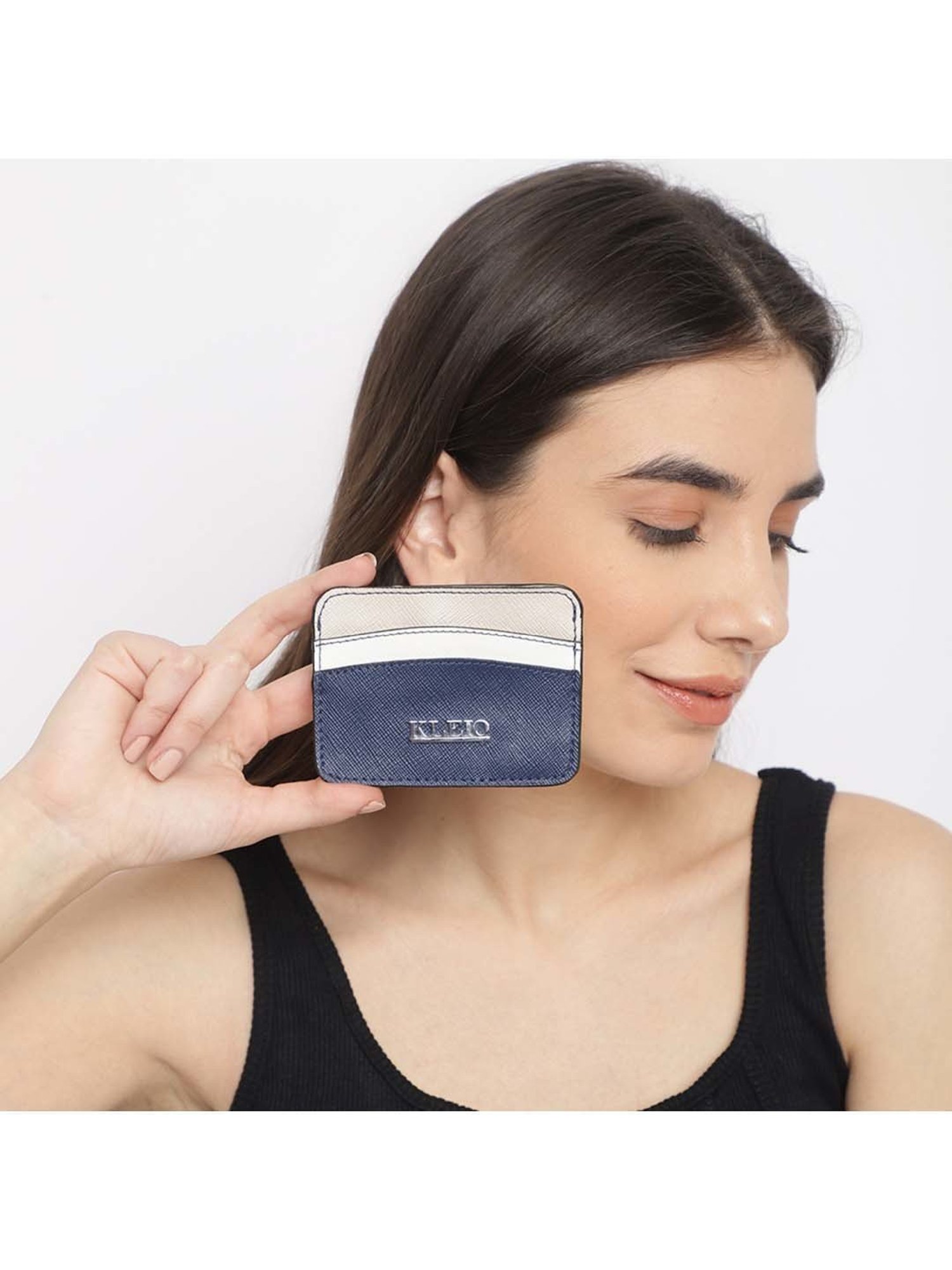 KLEIO Blue & Cream Solid Card Holder