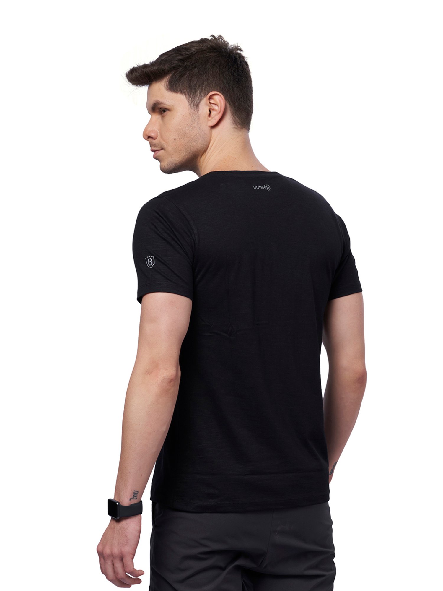DOMIN8 Men Breathable Soft Cotton Anti Odor Black Training Sports T-Shirt