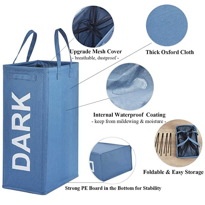 26quot Tall Slim Laundry Hamper with Handles 2PcsSet Large Thin Foldable Waterproof Double Laundry Basket Bag for Dirty Clothes Storage