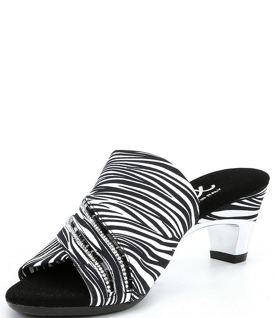 Onex Elanor Zebra Print Rhinestone Detail Stretch Dress Slides