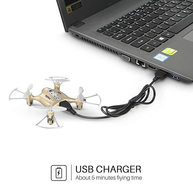 Syma X20 Mini Pocket Drone Headless Mode 24Ghz Nano LED RC Quadcopter Altitude Hold Gold