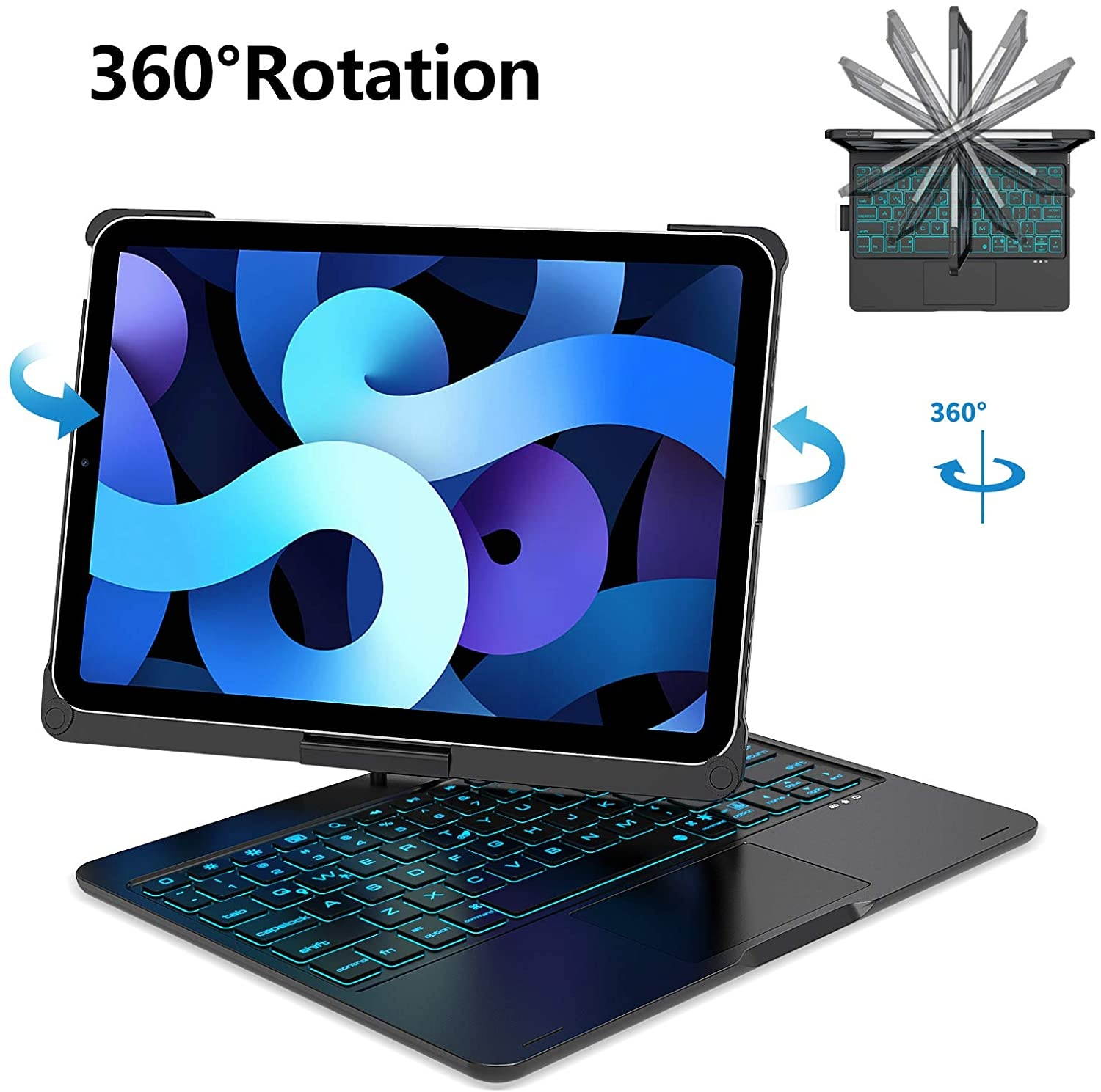 iPad Air 4th Generation Case with Keyboard (10.9 inch 2020) iPad Pro 11 Case 2020 with Keyboard- 7 Color Backlight- 360&deg Rotatable- Touchpad Keyboard Case for iPad Air 4th Gen/iPad Pro 11(Black)