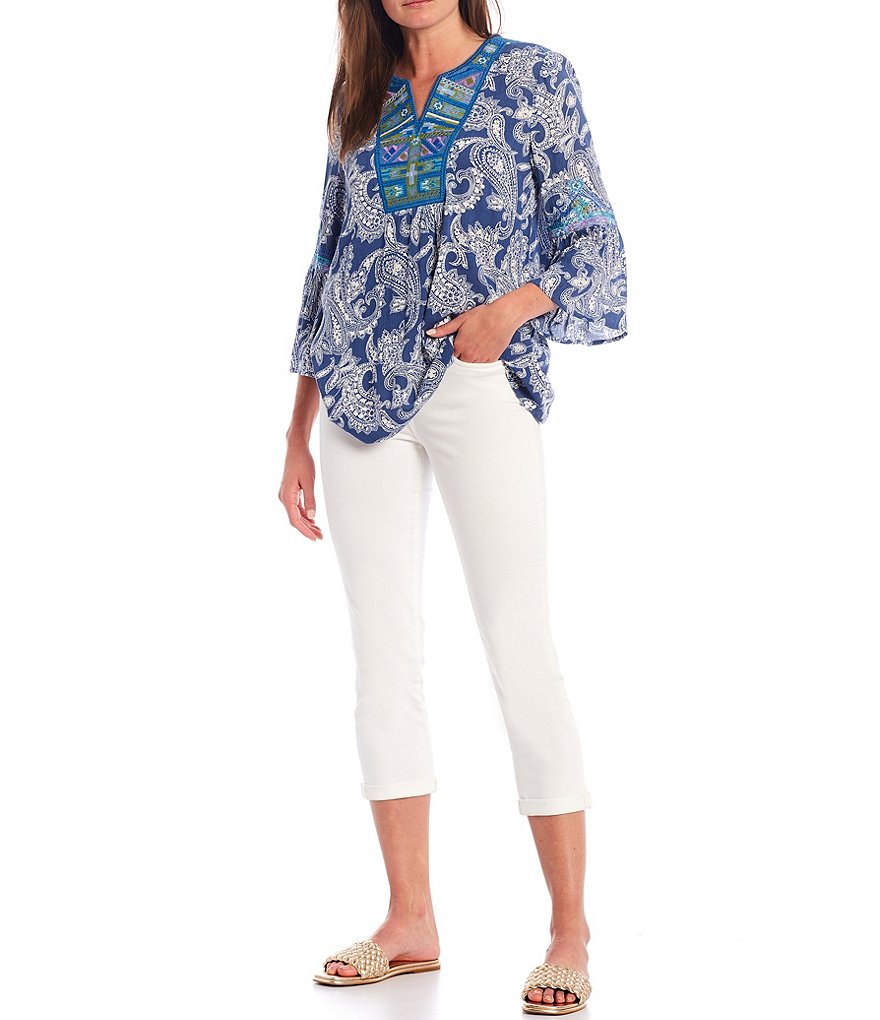 Calessa Embroidered Paisley Print Tunic
