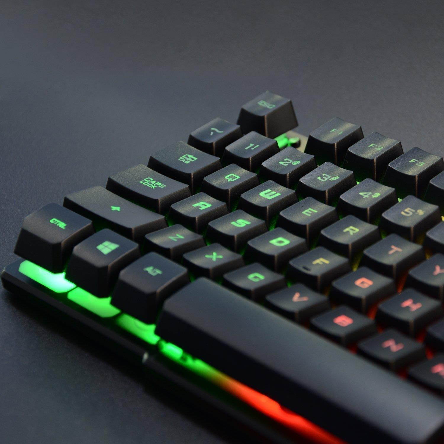Rii RK100+ Multiple Color Rainbow LED Backlit Large Size USB Wired Mechanical Feeling Multimedia Gaming Keyboard