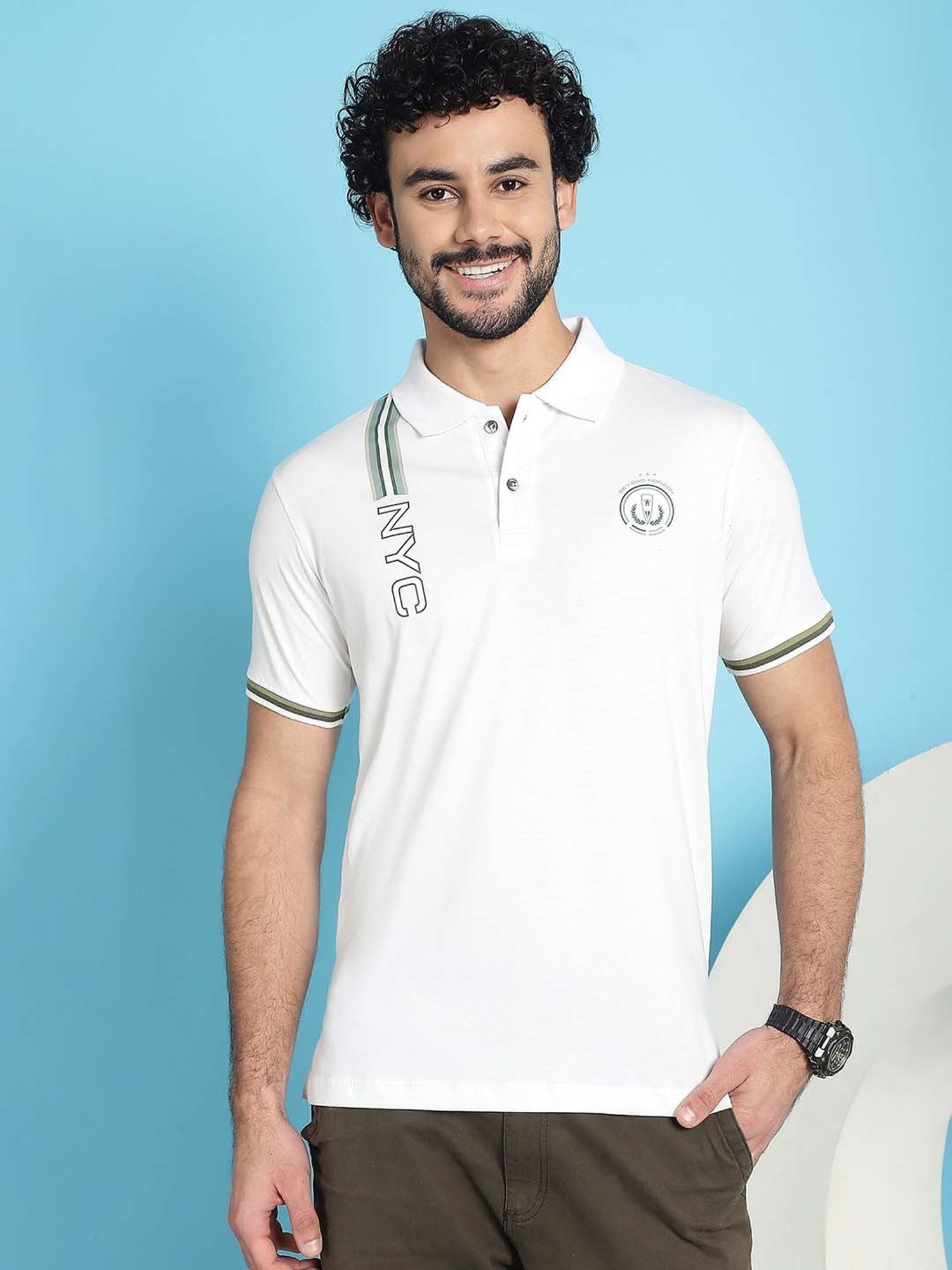 Venitian- Forbidden Clothing White Slim Fit Printed Polo T-Shirt