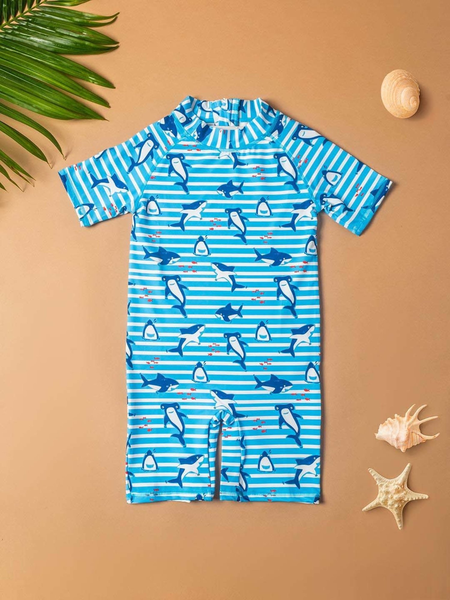 Baby Moo Kids Blue Printed Swimming Costume