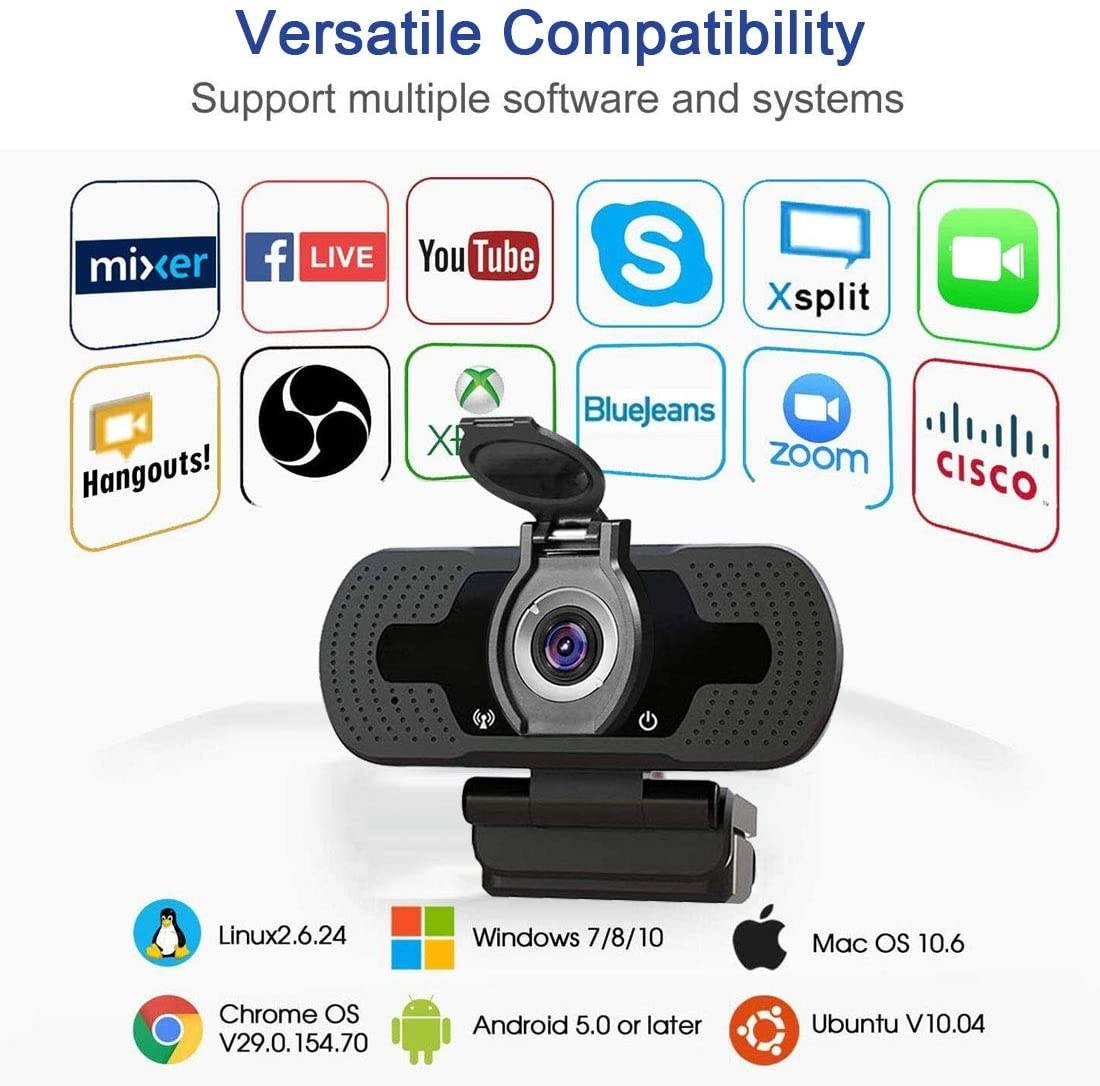 HD Webcam with Privacy Cover &Tripod,Webcam with Microphone 1080P,Streaming Computer Web Camera with 110&deg; Wide View Angle,USB PC Laptop Desktop Webcam for Video Calling Gaming Recording Conferencing