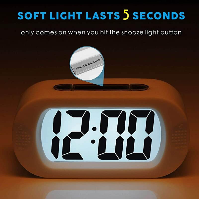 Kids Alarm Clock  Large Digital LCD Travel Alarm Clocks with Snooze and Night Light Ascending Sound and Handheld Size Best Gift for Kids White