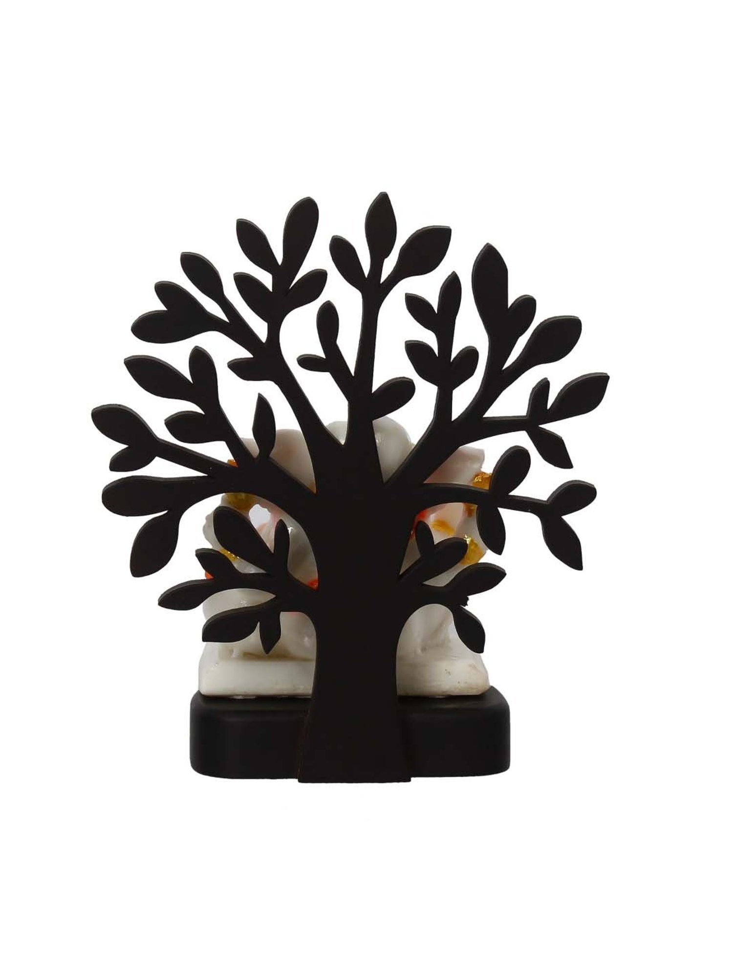 Decorative Lord Ganesha Idol with Wooden Tree for Car Dashboard, Home Temple and Office Desks