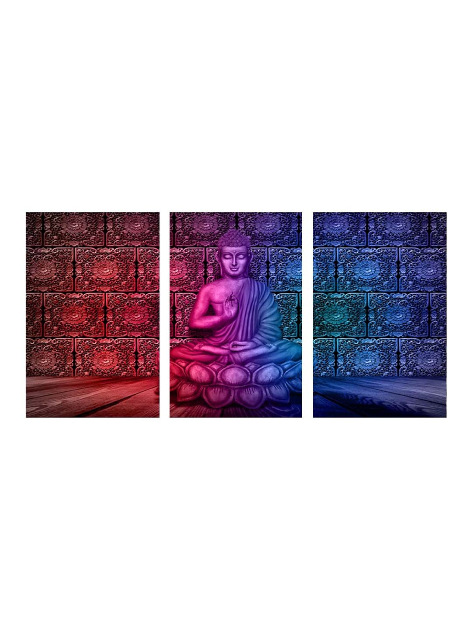 999Store Blue & Red Buddha Art 3 Frame Canvas Paintings