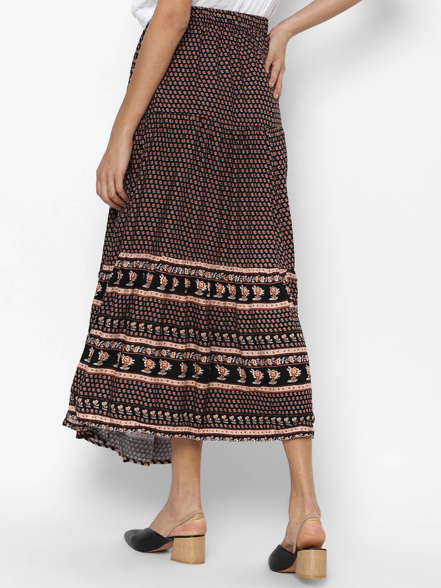 American Eagle Outfitters Black Printed Below Knee Skirt