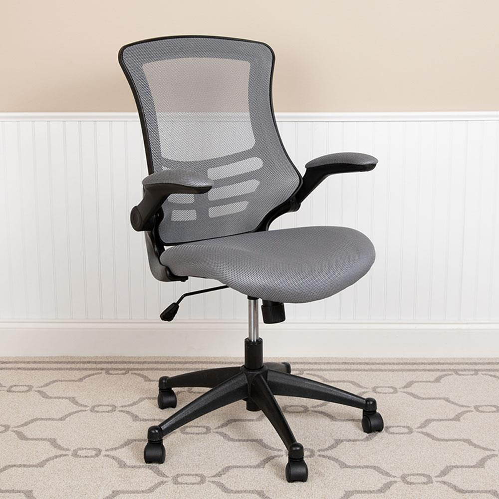 Mid-Back Dark Gray Mesh Swivel Ergonomic Task Office Chair with Flip-Up Arms