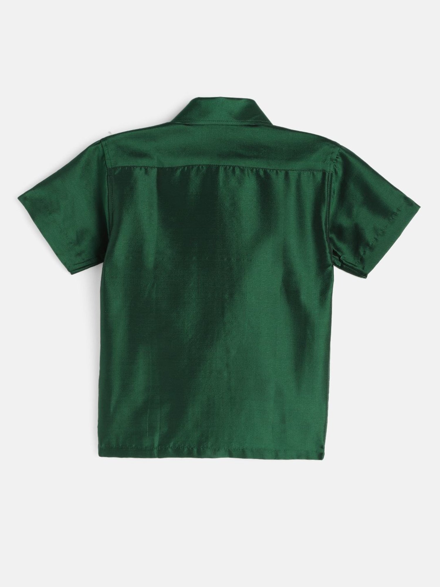 THANGAMAGAN Kids Dark Green & Cream Solid  Shirt,  Dhoti,  Towel With  Freebies Set