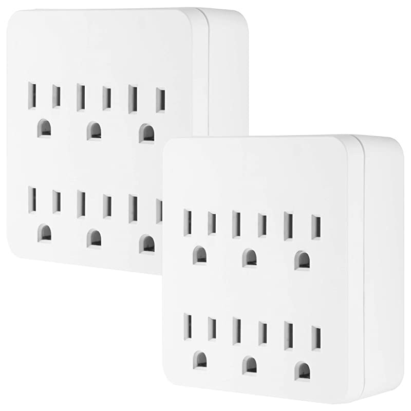 Pro 6-Outlet Sur Protector, 2 Pack, 3-Prong Wall Adapter, Charging Station, 1020 Joules Protection Rating, Automatic Shutdown, Sleek Design, White, 50051