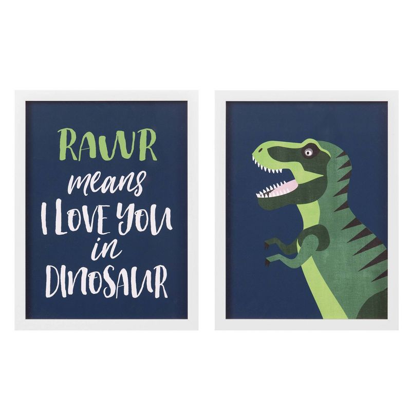 2pc 13"x17" Rawr Means I Love You Dinosaur Framed Wall Art Print Set - Nielsen Bainbridge