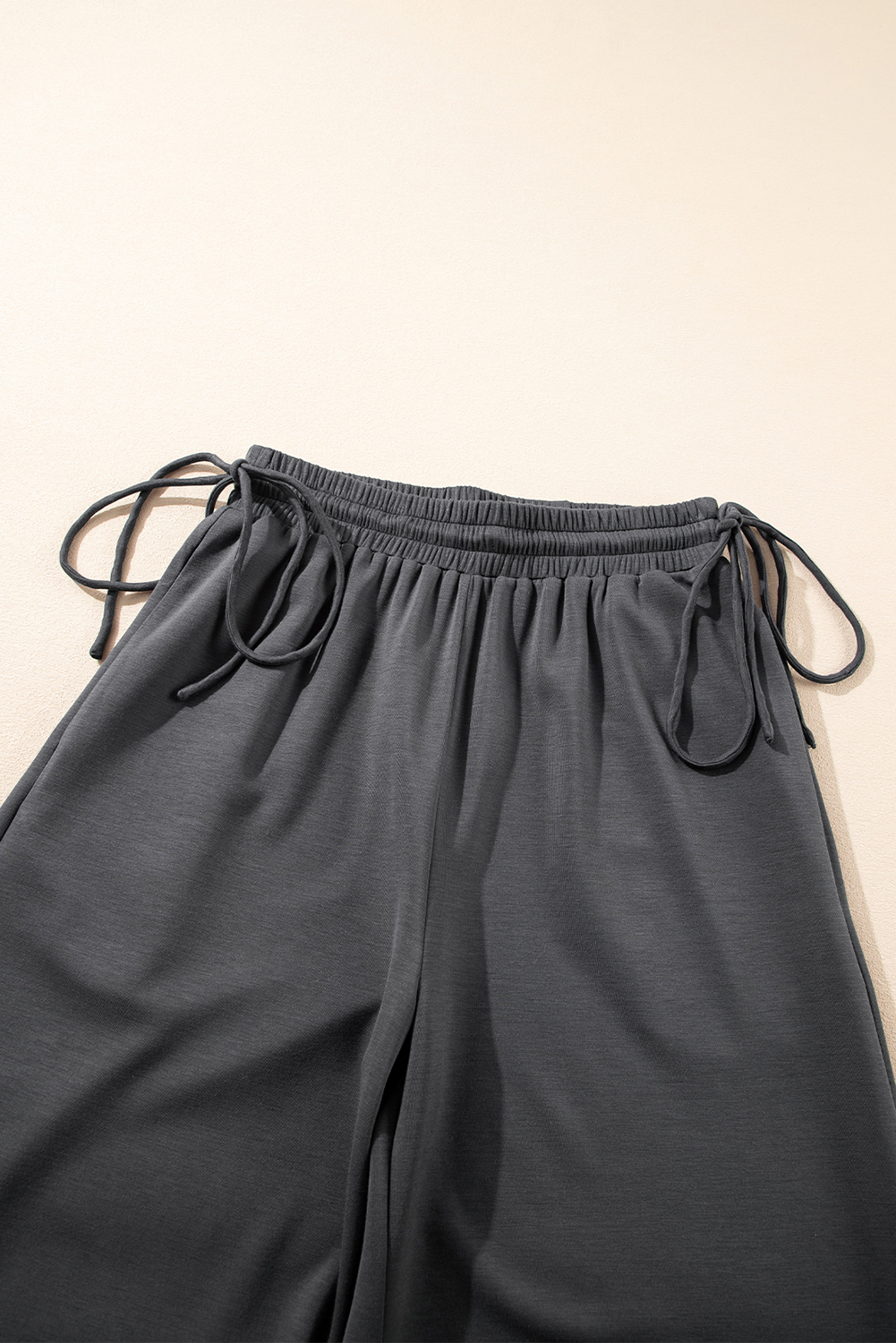 Green Solid Color Quilted Long Sleeve Top and Wide Leg Pants Set