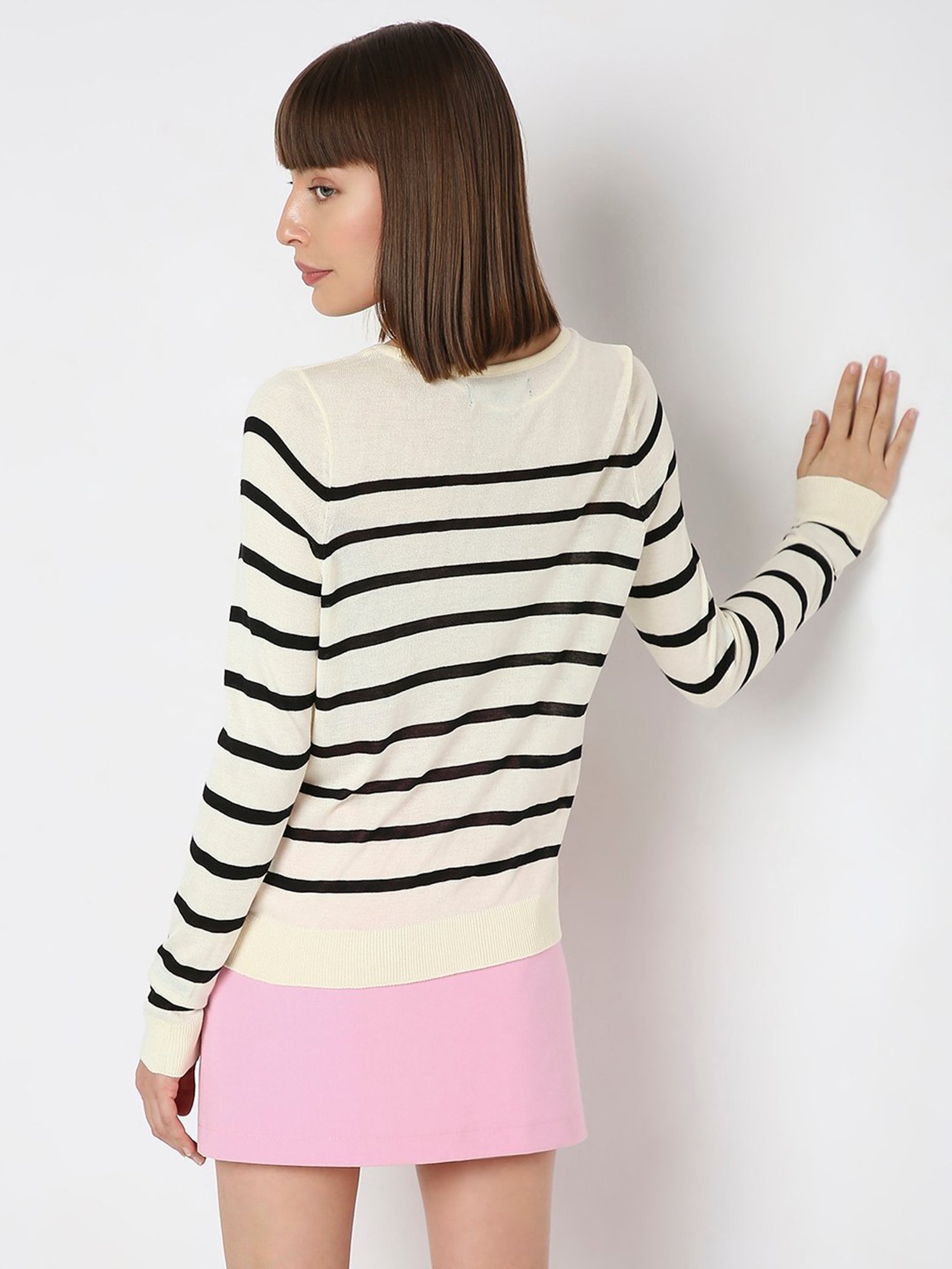 Vero Moda Black & White Cotton Striped Pullover