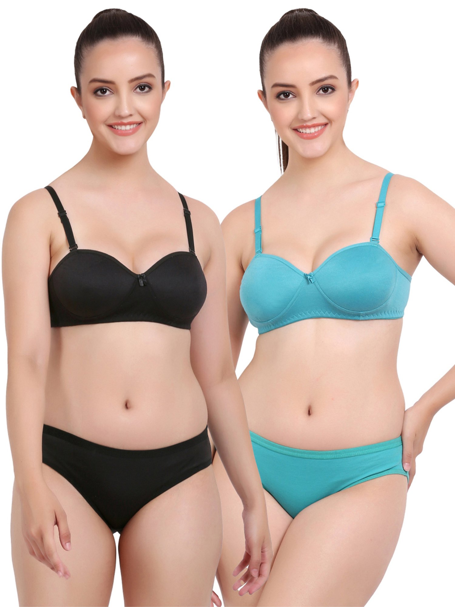 AROUSY Black & Blue Cotton Bra Panty Set - Pack Of 2