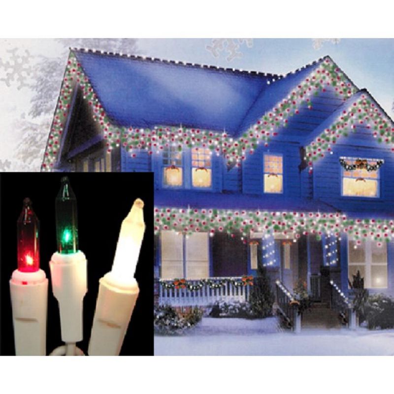 J. Hofert Co 100 Red, Green and Frosted Clear Everglow Icicle Christmas Lights - White Wire