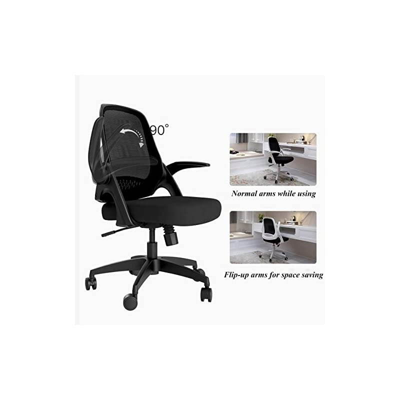Office Task Desk Chair Swivel Home Comfort Chairs with Flip-up Arms and Adjustable Height, Black