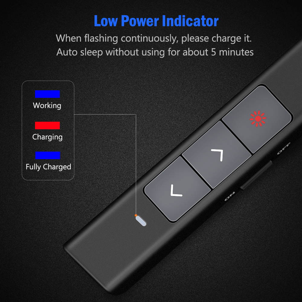 2.4GHz Rechargeable Presentation Clicker Red Laser Pointer for Cats Dogs, 100FT Wireless Presenter Remote PowerPoint Clicker Presentation Remote for Mac, Laptop, Computer