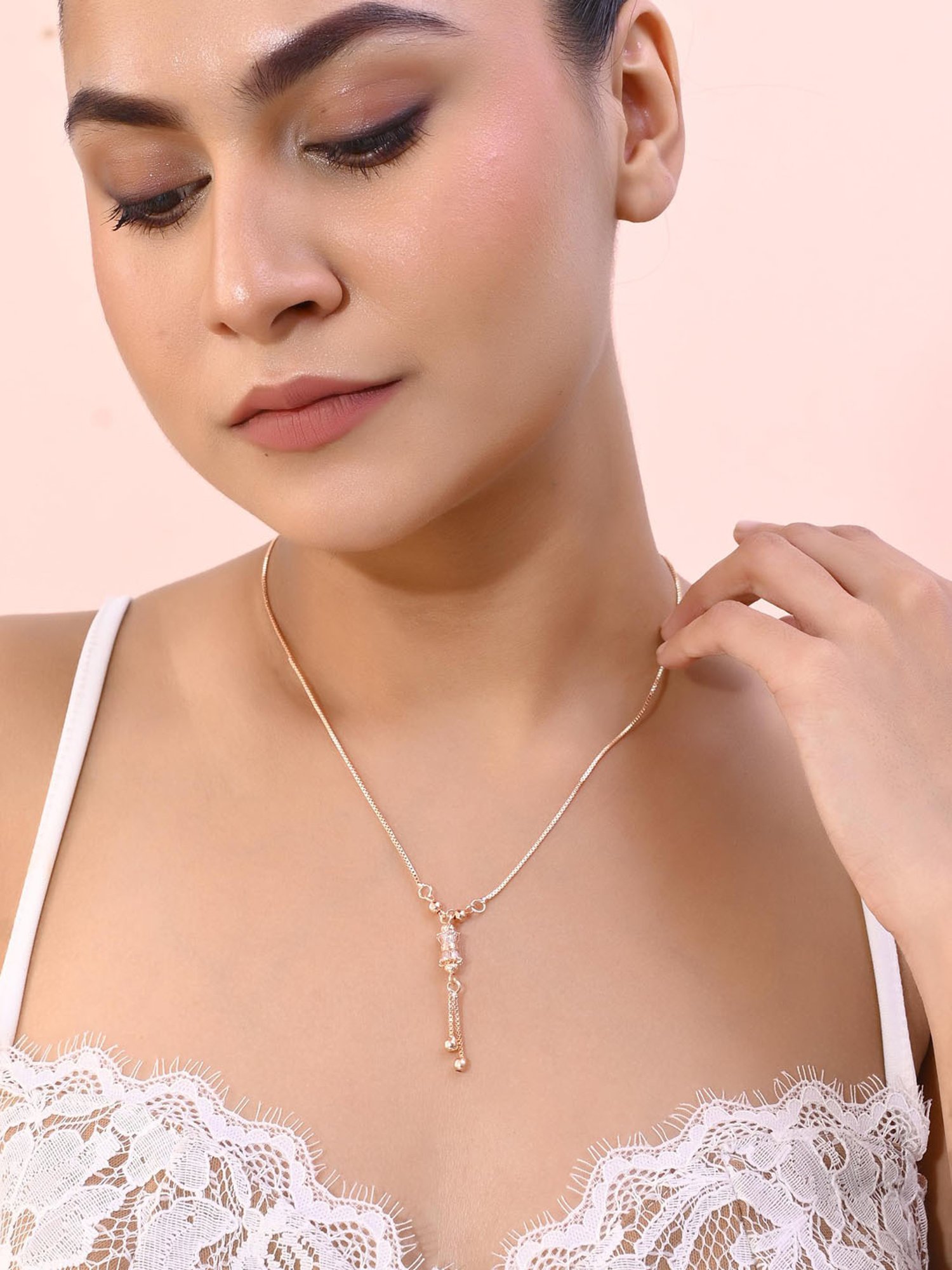 VOJ Rose Gold Plated Ad Stone Studded Chain
