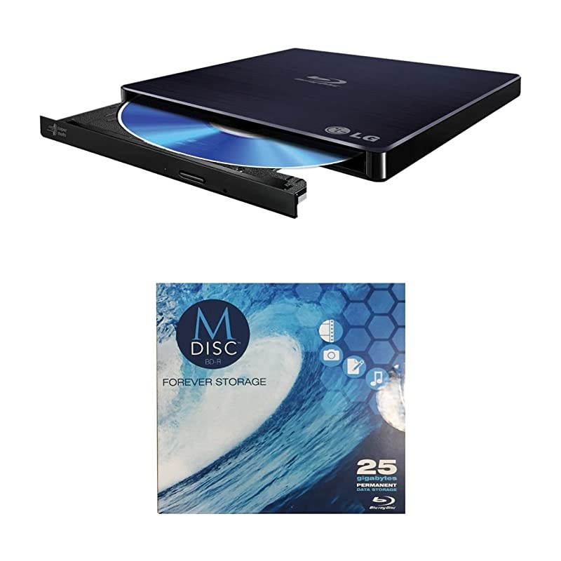 6X WP50NB40 Ultra Slim Portable Blu-ray Writer Bundle with 1 Pack M-DISC BD - Supports M-DISC and BDXL Discs, Mac OS X Compatible (Black, Retail)
