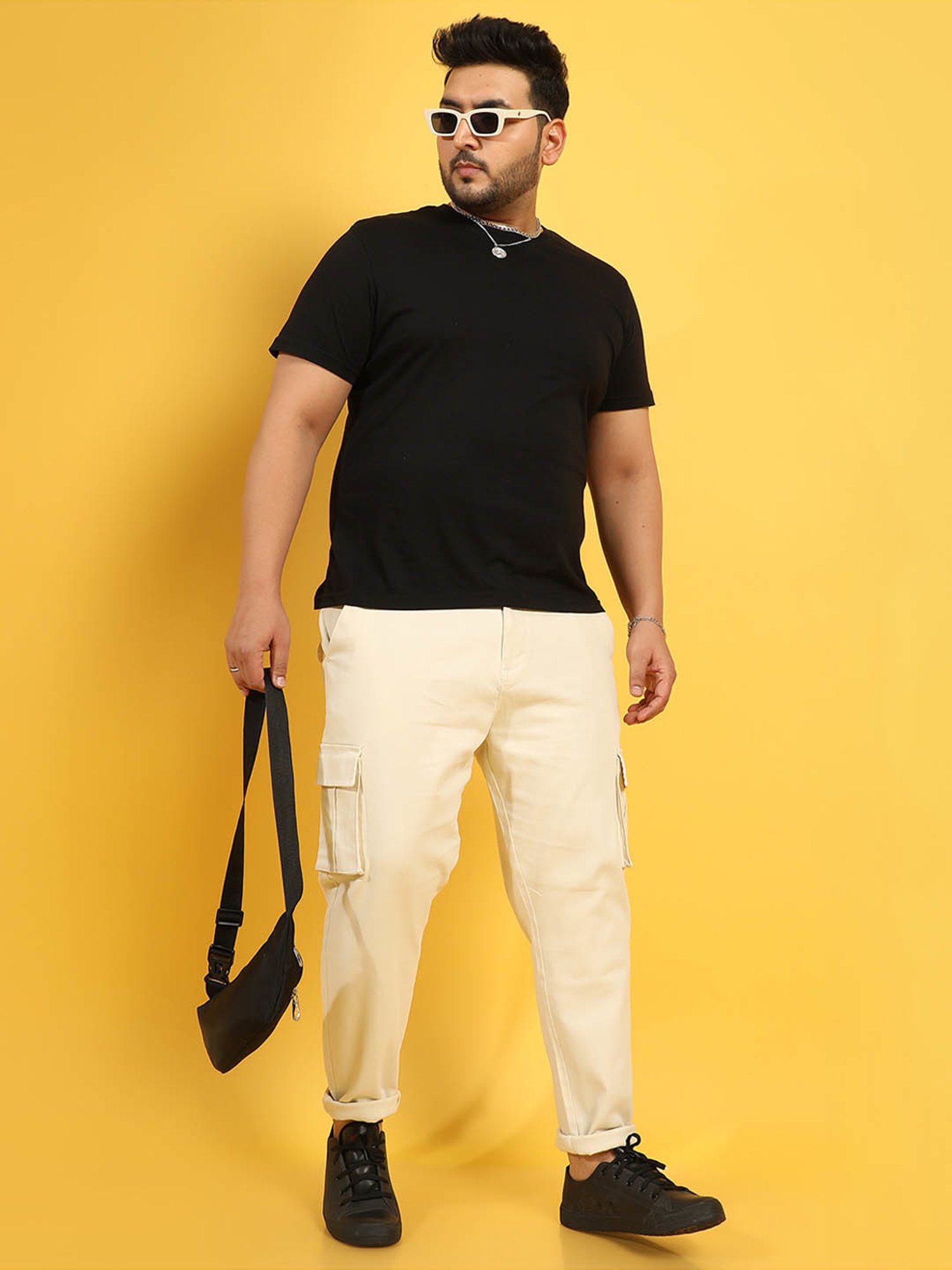Instafab Plus Yellow Regular fit Plus Size Cargos