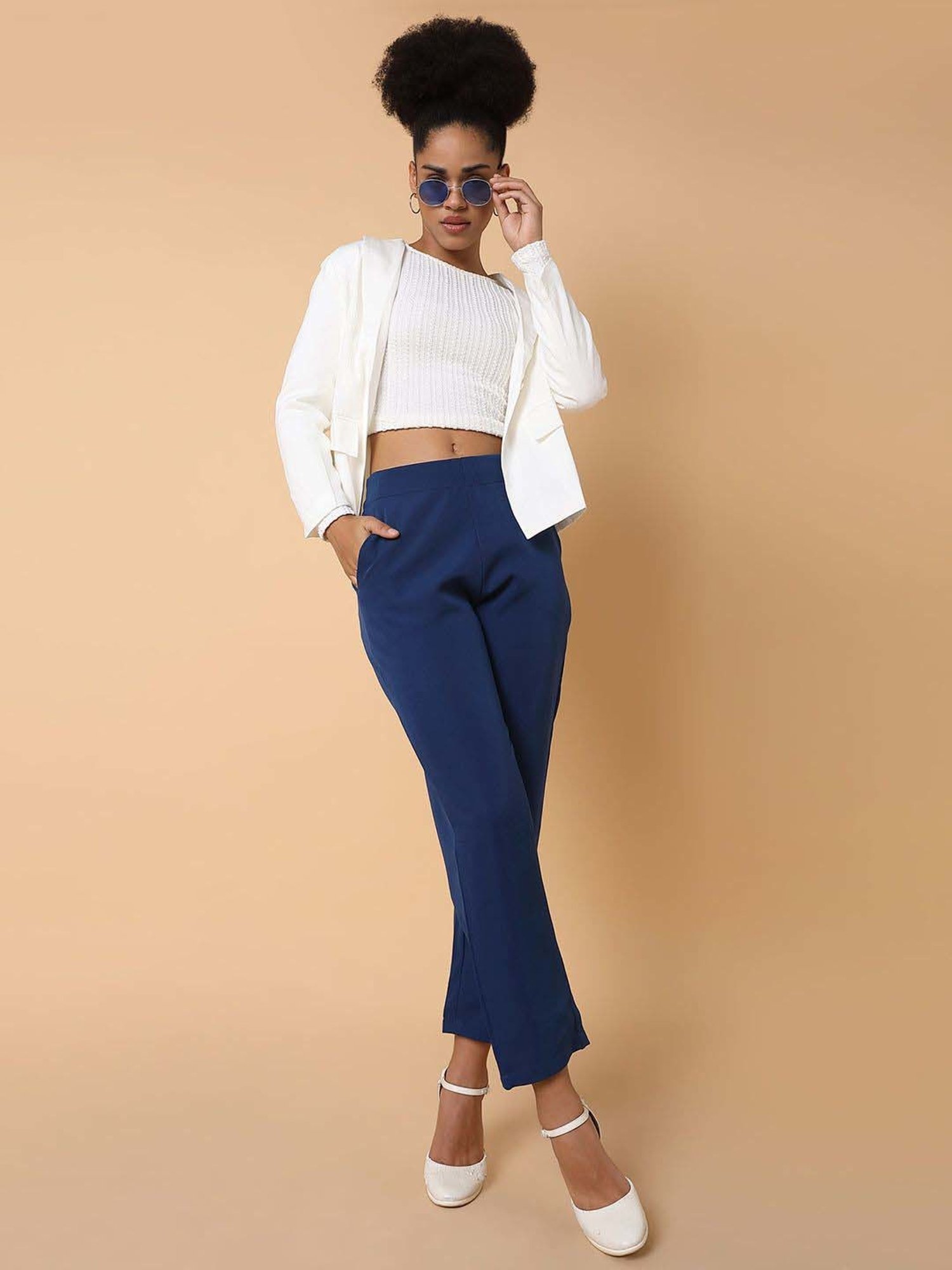 SHOWOFF Blue Mid Rise Formal Trousers