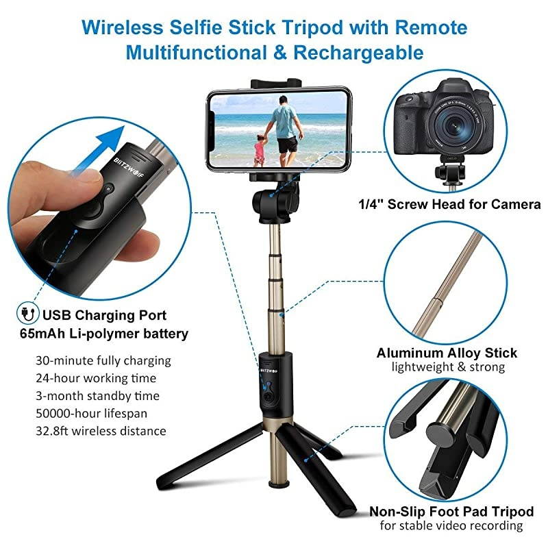 Selfie Stick Tripod with Bluetooth Remote for Gopro iPhone x 8 Plus 7 6 6s Plus Android Samsung s9 s8 s7 Plus Edge 4 in 1 Mini Pocket Extendable Monopod Aluminum Alloy 360 Degree Rotation