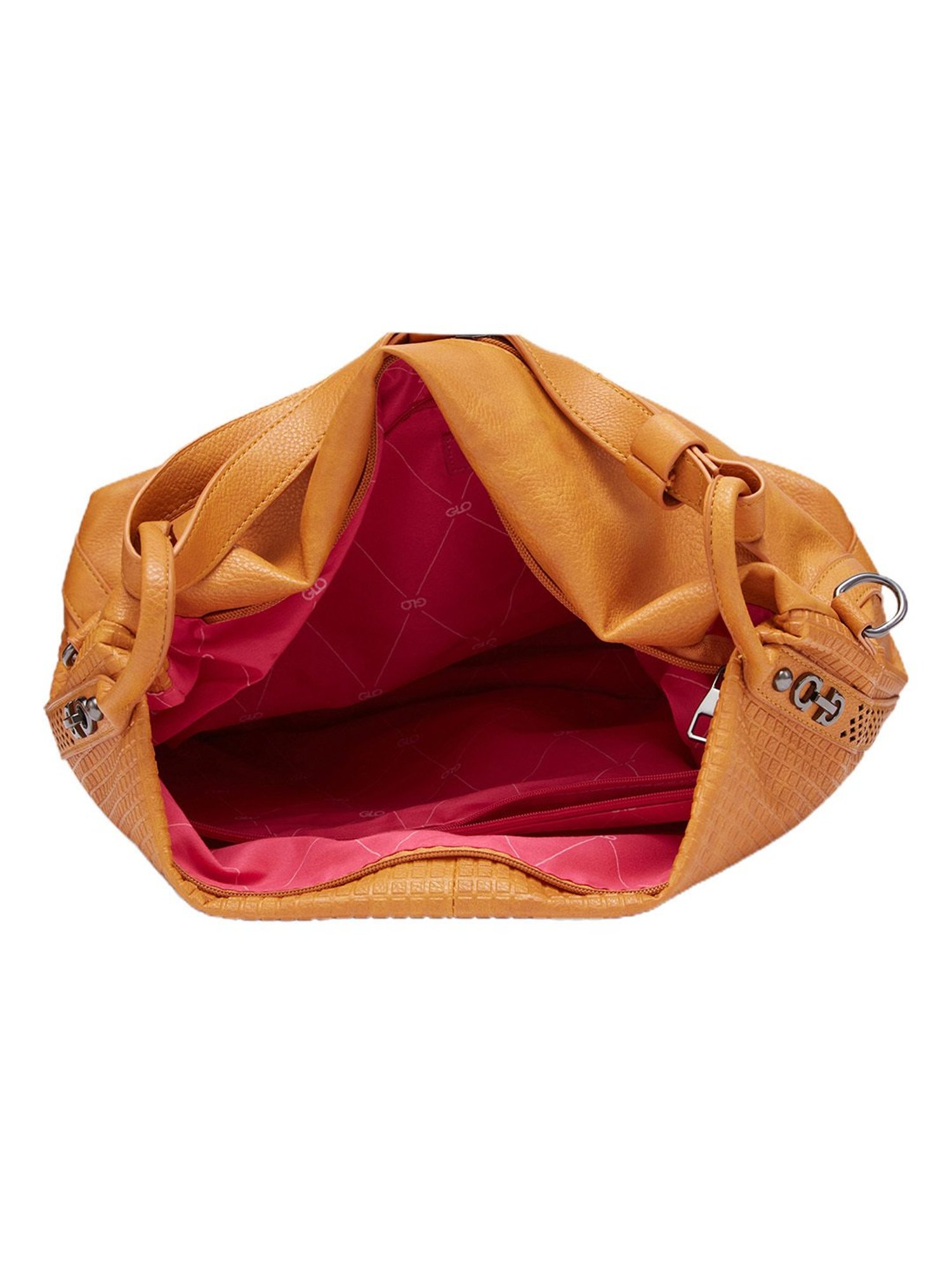 Globus Women Mustard Textured Vegan Leather Hobo Bag