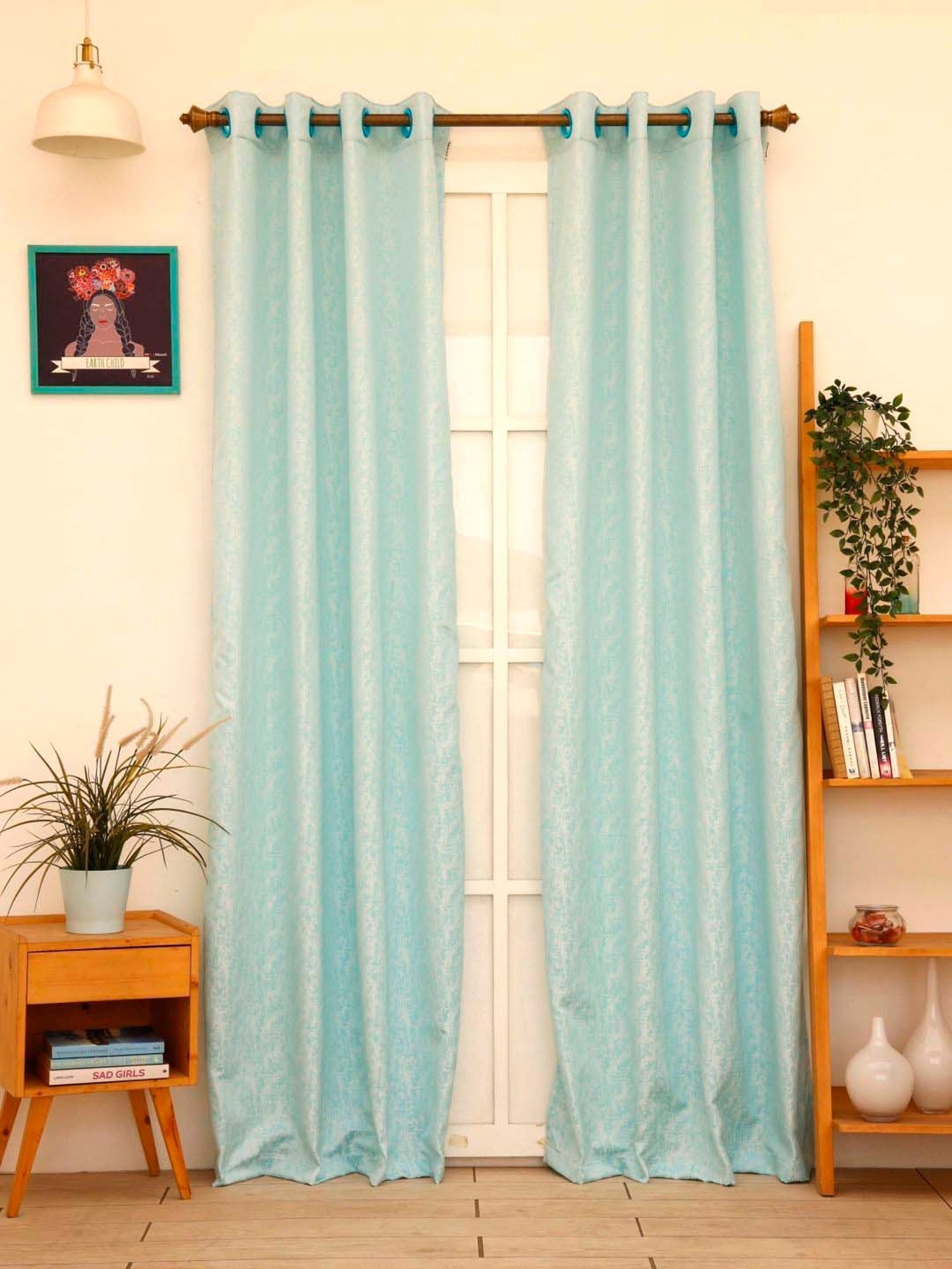 Ariana Aqua Polyester 5 Ft. Window Curtain
