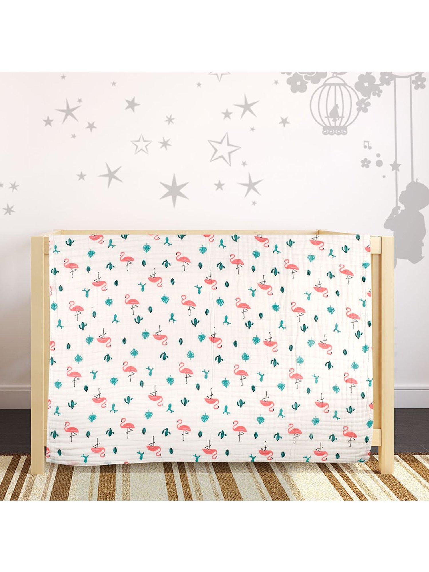Baby Moo Flamingo White Muslin Blanket