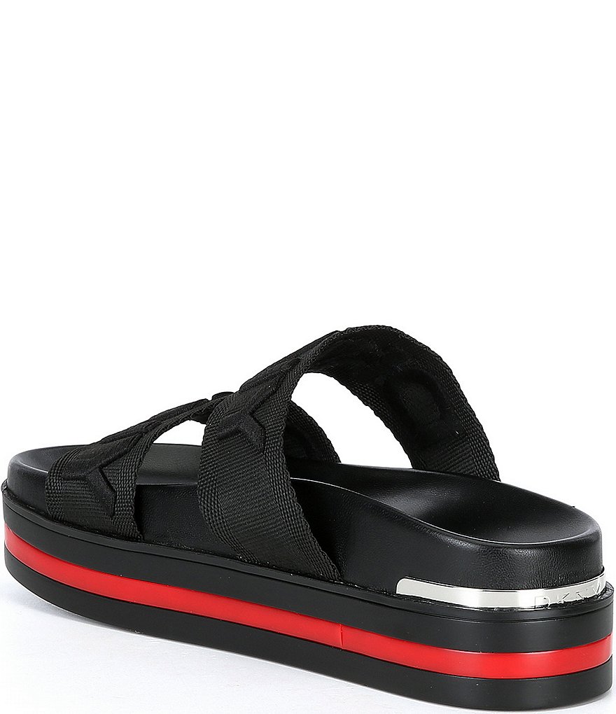 DKNY Tee 2 Band Logo Platform Slides