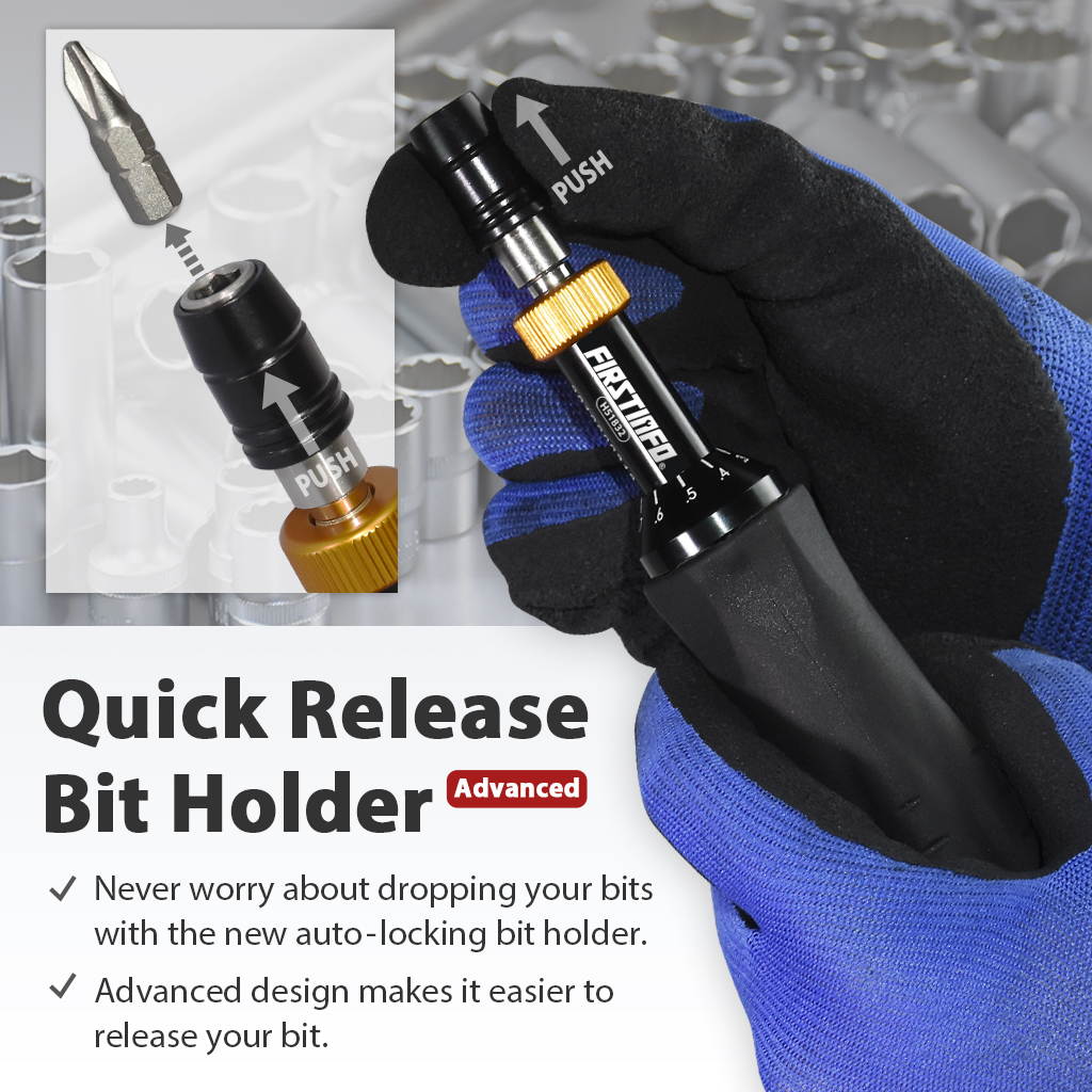 FIRSTINFO Precision Certified Torque Limiting Screwdriver, 1/4 Inch Universal Hex Bit Holder Quick Release Design, 2-12 in-lbs
