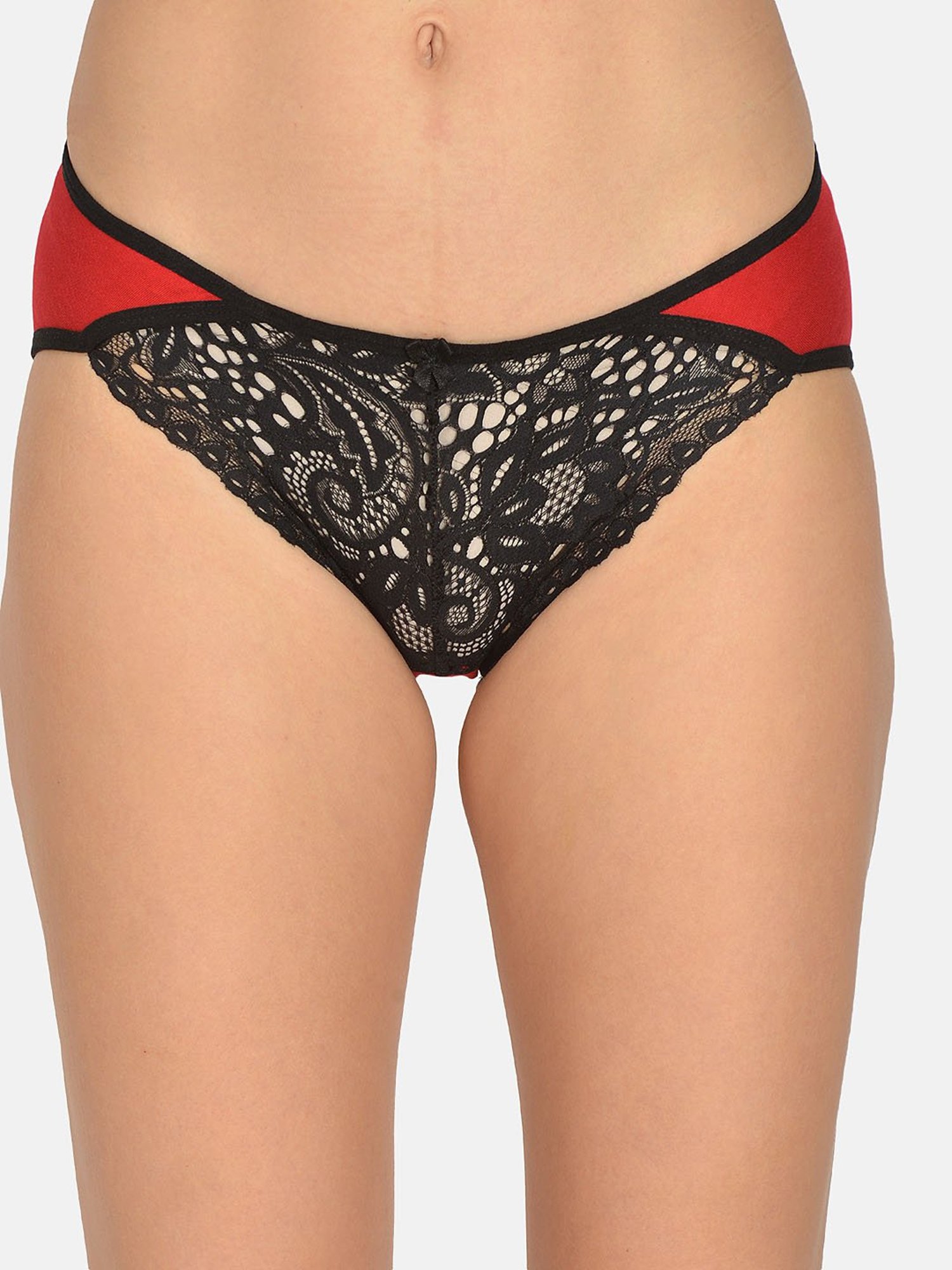 Mod & Shy Black & Red Lace Hipster Panty