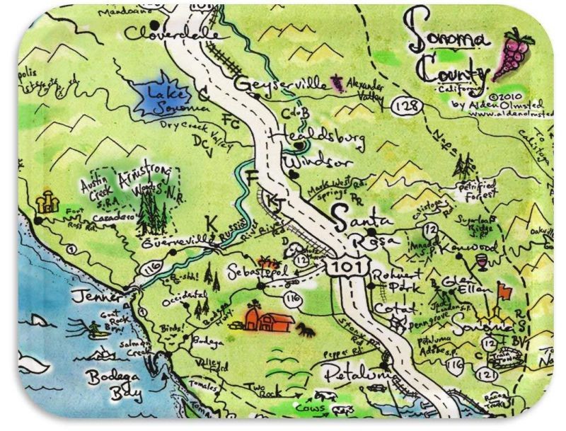 Trays4Us Sonoma County Illustrated Birch Wood Veneer 16x12 inches (Large) TV/Serving Map Tray - 100+ Different Designs