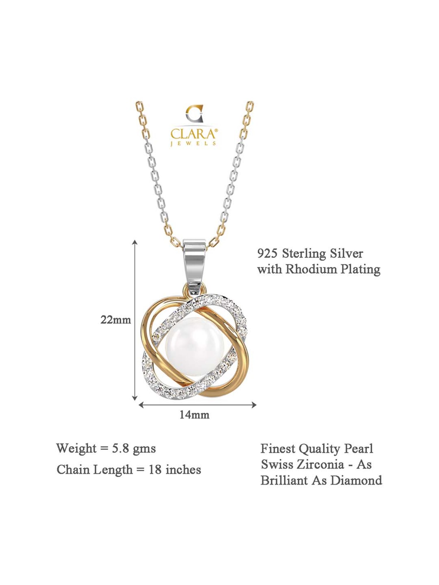 Clara 92.5 Sterling Silver Gold-Plated Swiss Zirconia Knot Pendant with Chain