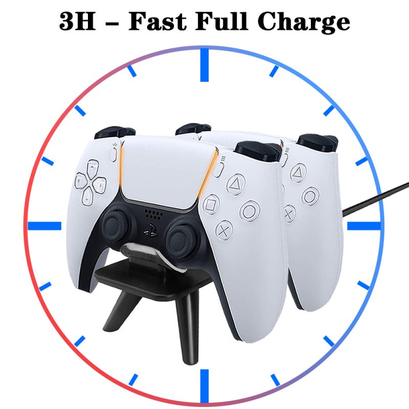 PS5 Controller Charger, Dualsense Charger PS5, Fast Dual Charging Station Stand Dock with Fashion Blue LED Projection Light for Sony Playstation 5 Dual Sense Controllers