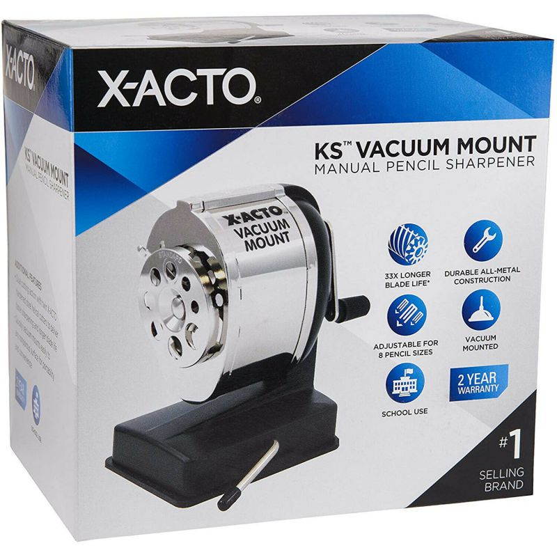 X-ACTO 1072LMR KS Manual Classroom Pencil Sharpener, Vacuum-Base, Manual, 4" x 5.5" x 5.5", Black/Nickel